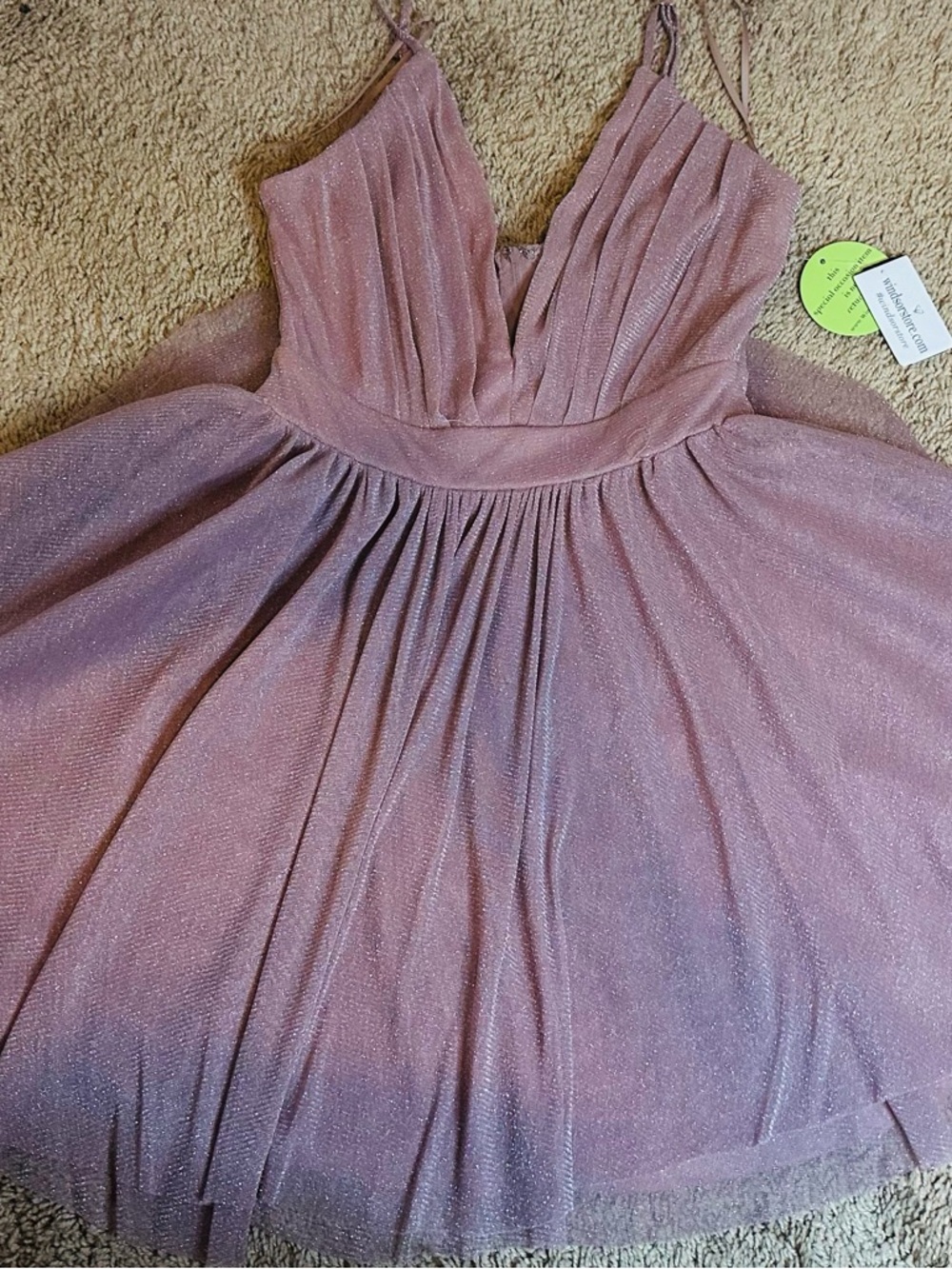Windsor Sparkle Mauve Mini Dress with Spaghetti Straps
